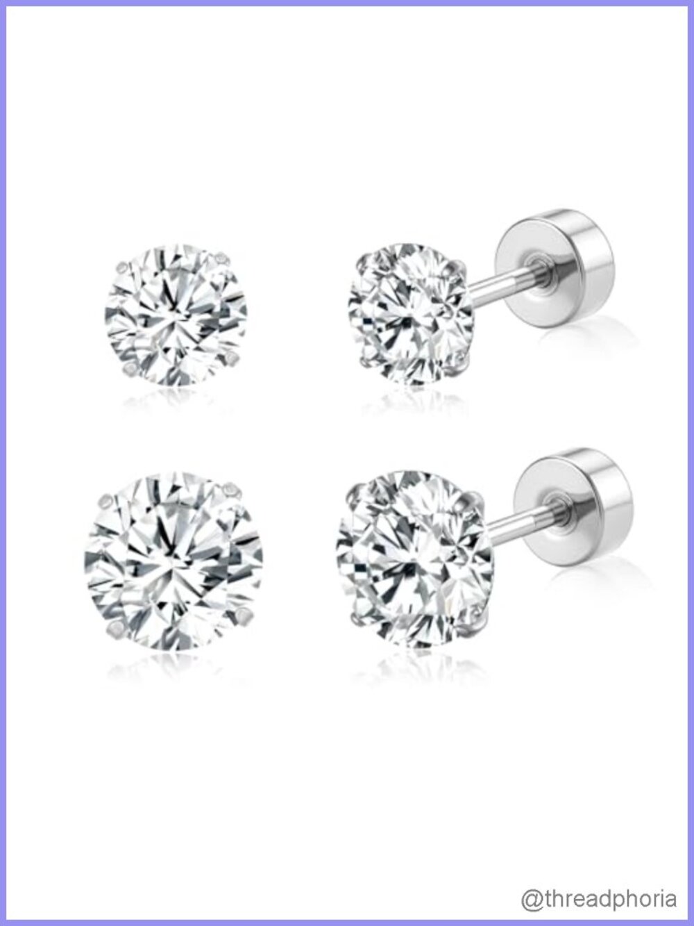 G23 Titanium Flat Back Stud Earrings 20G Cubic Zirconia Screw Back Piercing
